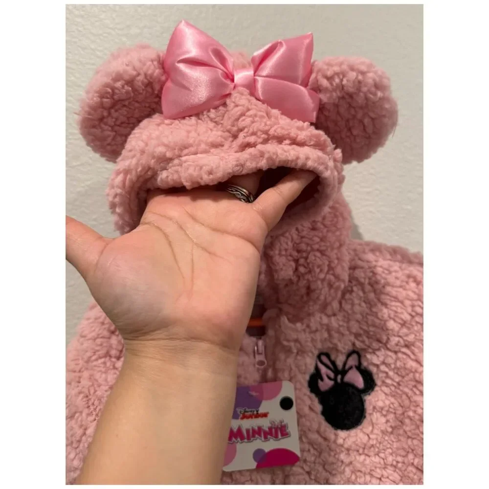 DISNEY JUNIOR Minnie Mouse Pink Sherpa Fleece Hooded Jacket